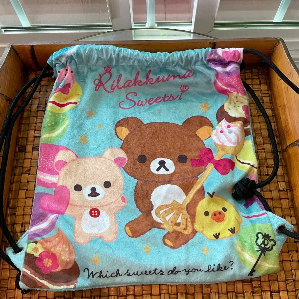 Rilakkuma Sweets! Blue Soft Drawstring Backpack - Rare!